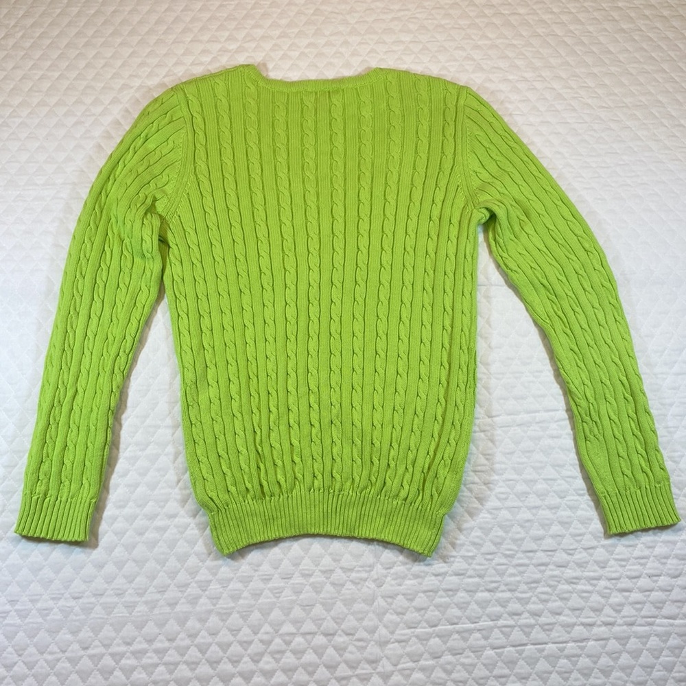 LAUREN Ralph Lauren V Neck Cable Knit Vintage Sweater. Bright Green. Size Large. - Picture 6 of 8